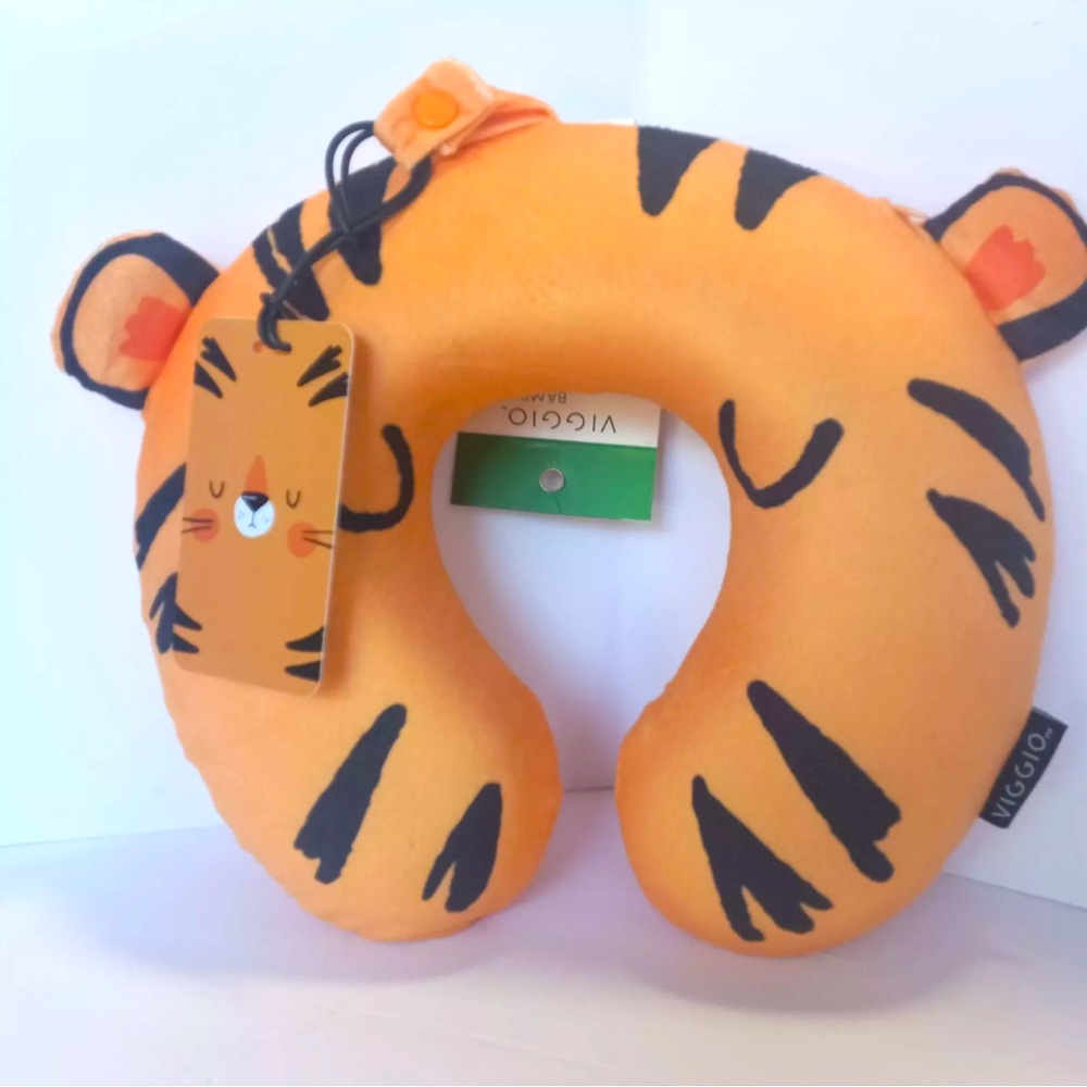 Kids Travel Memory Foam 2 set Neck Pillow & luggage tag, Tiger VIGGIO BAMBINO